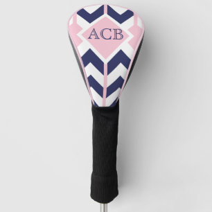 Couvre-club De Golf Monogramme Preppy Navy et Pink Chevron Ladies