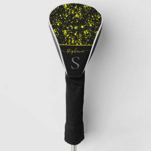 Couvre-club De Golf Monogramme rétro de la peinture de néon jaune