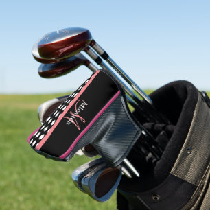 Couvre-club De Golf Monogramme rose noir foncé Point Polka