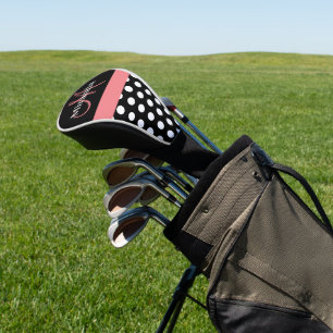 Couvre-club De Golf Monogramme rose noir foncé Point Polka