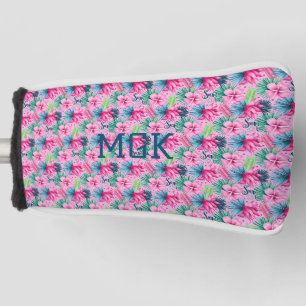 Couvre-club De Golf Monogramme Rose Vert Bleu Floral Tropical Lumineux