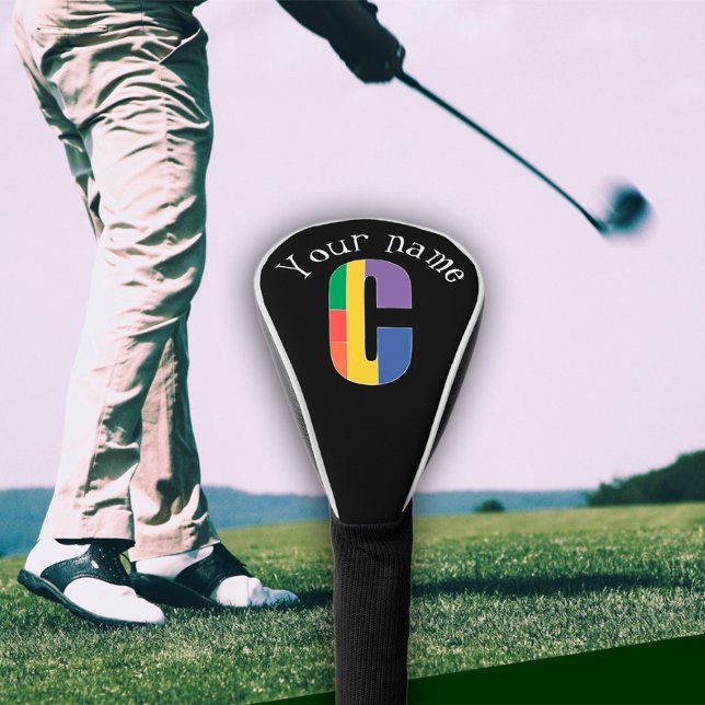 Couvre-club De Golf Monogramme rouge jaune pourpre vert initial C (Créateur téléchargé)