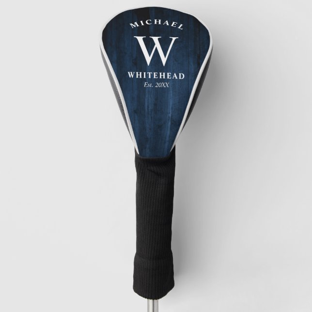 Couvre-club De Golf Monogramme rustique Marine Bois bleu (Devant)