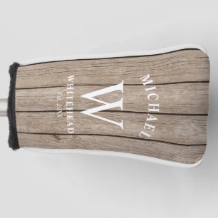 Couvre-club De Golf Monogramme rustique Tan Wood