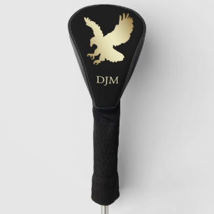 Couvre-club De Golf Monogramme Silhouette Gold Eagle sur noir