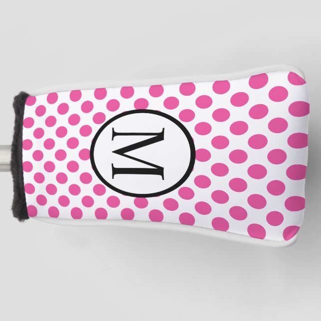 Couvre-club De Golf Monogramme simple avec le pois rose (Devant)