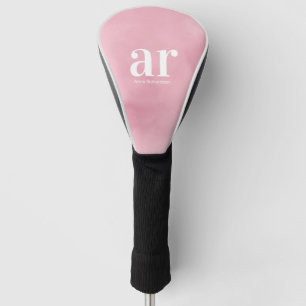 Couvre-club De Golf Monogramme simple blanc nom initial rose aquarelle