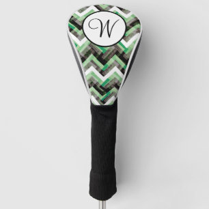 Couvre-club De Golf Monogramme Texturé Chevron Blanc Noir Vert