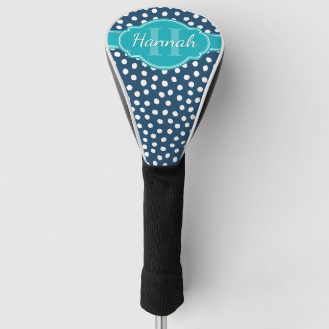 Couvre-club De Golf Monogramme Turquoise de Motif à pointes blanches d (Devant)