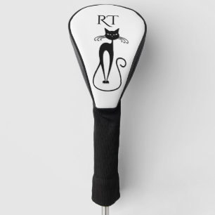 Couvre-club De Golf Monogramme Whimsical Skinny Chat Noir