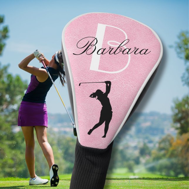 Couvre-club De Golf Monographie en cuir rose pour femmes Nom (Créateur téléchargé)