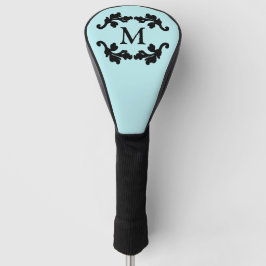 Couvre-club De Golf Motif damassé monogramme d'aqua noir