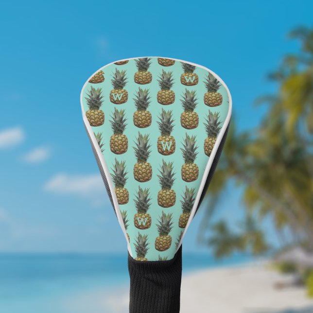Couvre-club De Golf Motif d'ananas mignon Monogram Robin Egg Blue (Personalize it with your initial and make your club look as fresh as a tropical breeze.)