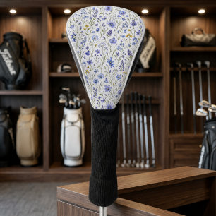Couvre-club De Golf Motif de fleur sauvage aquarelle bleu jaune vert