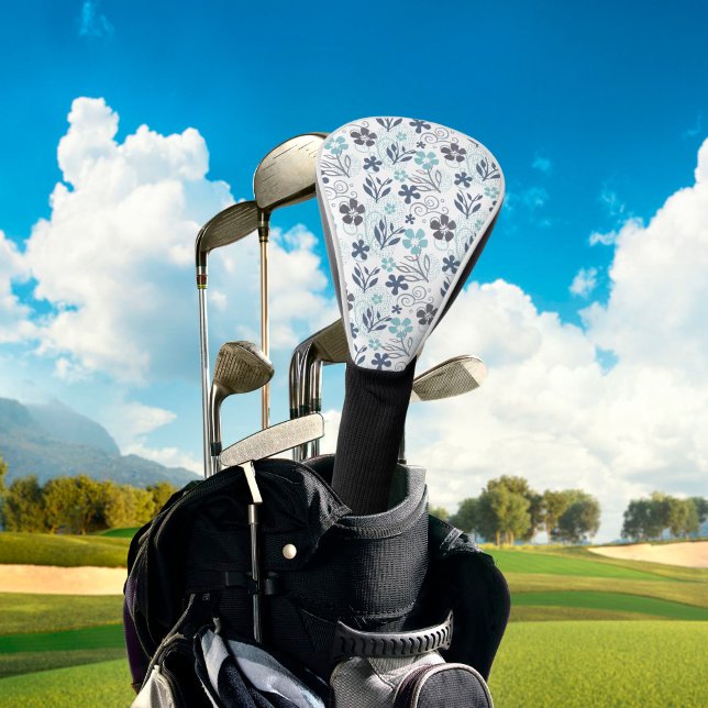 Couvre-club De Golf Motif de fleurs bleues (Créateur téléchargé)