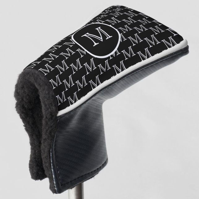 Couvre-club De Golf Motif de monogramme personnalisé noir (Devant 3/4)