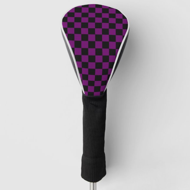Couvre-club De Golf Motif de tableau de bord À damiers couleur violet  (Devant)