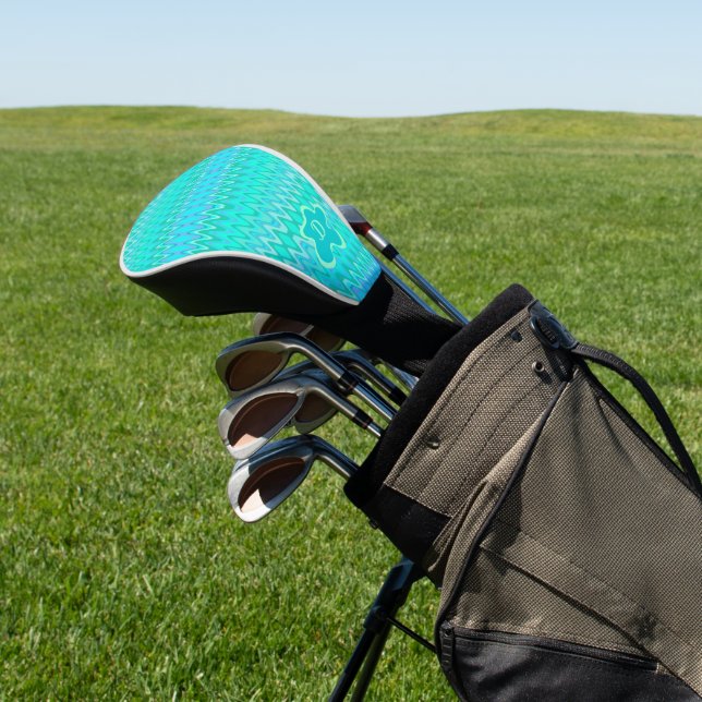 Couvre-club De Golf Motif de zigzag moderne - monogramme turquoise (In Situ)
