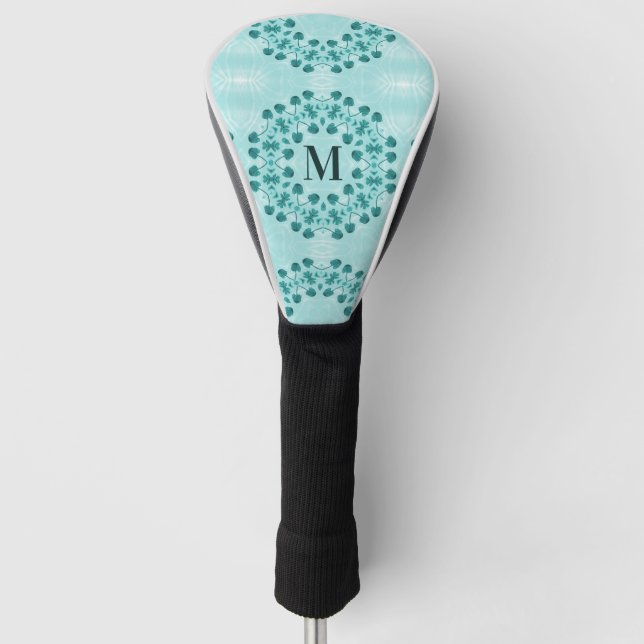 Couvre-club De Golf Motif floral, bleu Turquoise initial (Devant)