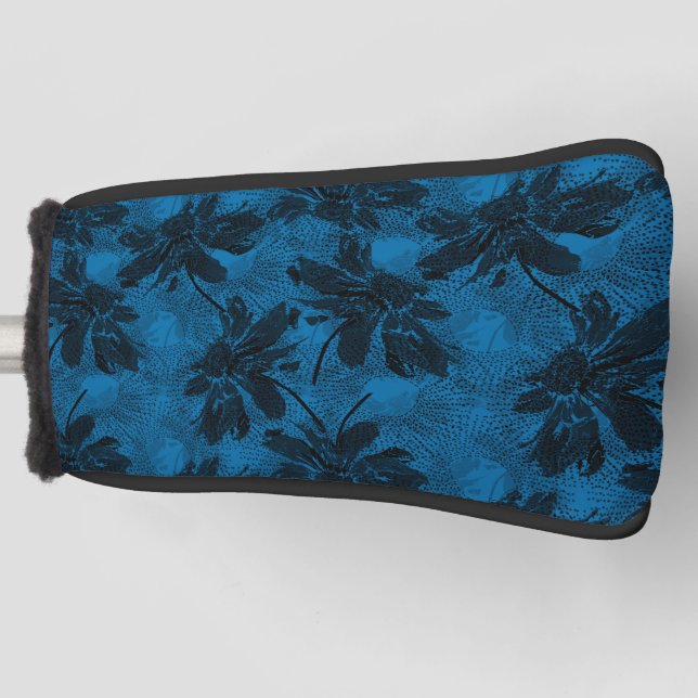 Couvre-club De Golf Motif floral gris et bleu. (Devant)