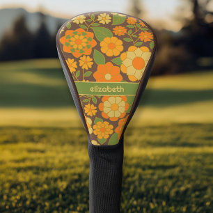 Couvre-club De Golf Motif floral tendance rétro avec bloc de nom