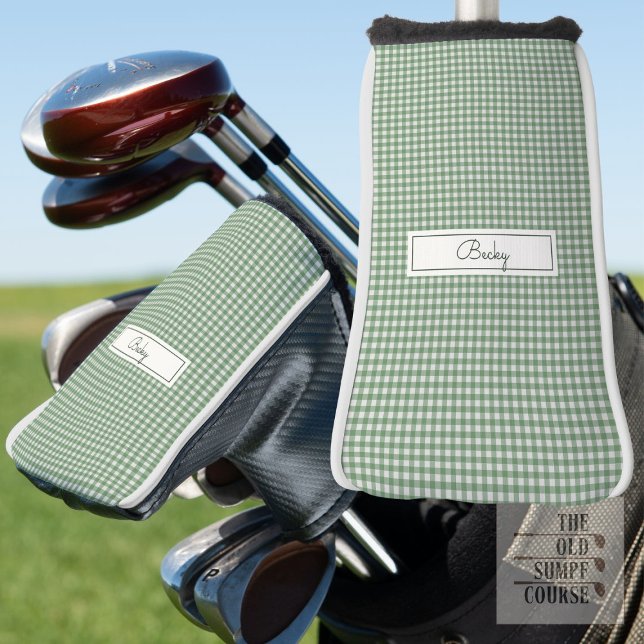 Couvre-club De Golf Motif Gingham Vert avec Nom (Créateur téléchargé)