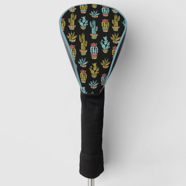 Couvre-club De Golf Motif grunge foncé de cactus (Devant)