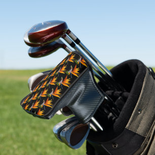 Couvre-club De Golf Motif Plante Orange Bird of Paradise sur Noir