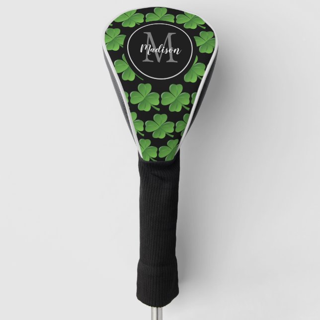 Couvre-club De Golf Motif vert Shamrock Script Nom du monogramme (Devant)
