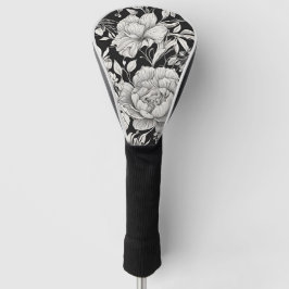 Couvre-club De Golf Motif vintage pivoines noir et blanc