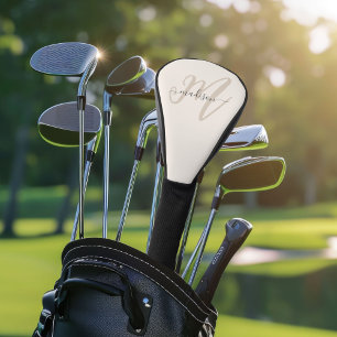 Couvre-club De Golf Neutre Beige Bold Script Monogramme et nom