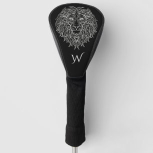Couvre-club De Golf Noir et blanc Mandala Lion Head Monogramme initial
