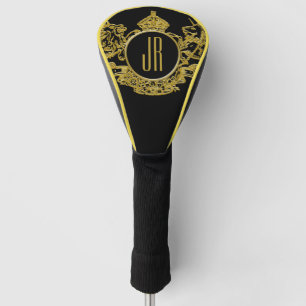 Couvre-club De Golf Noir et monogramme d'emblème de couronne de