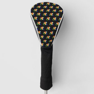 Couvre-club De Golf noir inhabituel avec fleur jaune et rouge