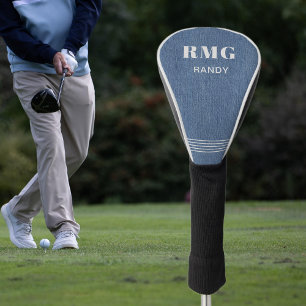 Couvre-club De Golf Nom du monogramme, bleu classique Jean Denim Print