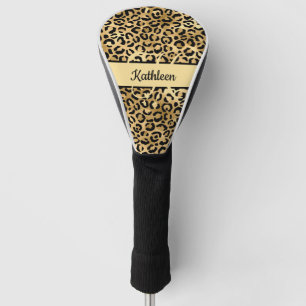 Couvre-club De Golf Nom du monogramme Empreinte de léopard d'or noir C