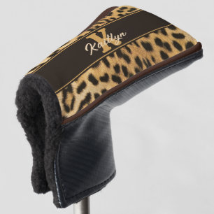 Couvre-club De Golf Nom du monogramme Empreinte de léopard élégant