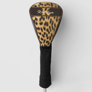 Couvre-club De Golf Nom du monogramme Empreinte de léopard élégant