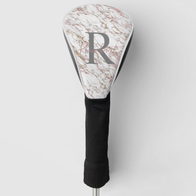 Couvre-club De Golf Nom du monogramme Marque rose rose gris-blanc init (Devant)