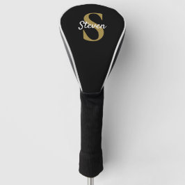 Couvre-club De Golf Nom du monogramme noir et or simple
