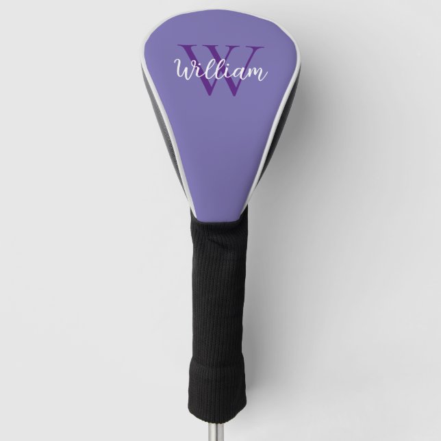 Couvre-club De Golf Nom du monogramme violet personnalisé (Devant)