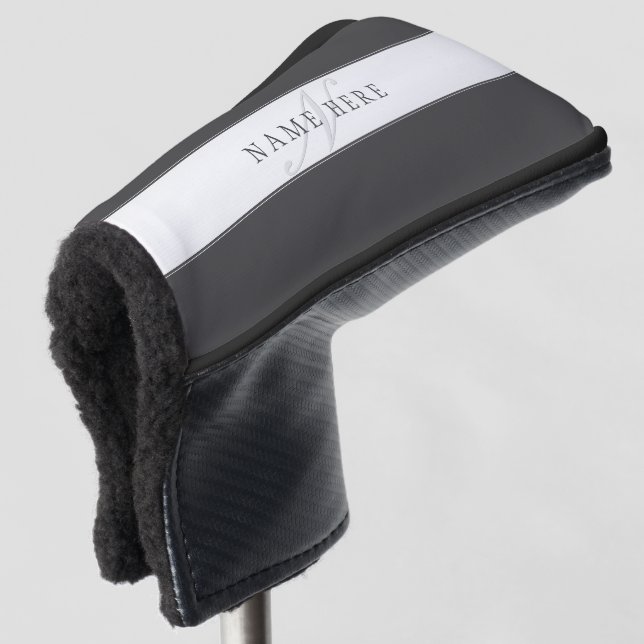Couvre-club De Golf Nom élégant et monogramme | Gris foncé et clair (Devant 3/4)