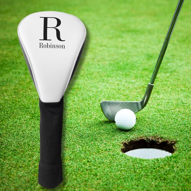 Couvre-club De Golf Nom élégant Monogramme initial Noir moderne (Créateur téléchargé)