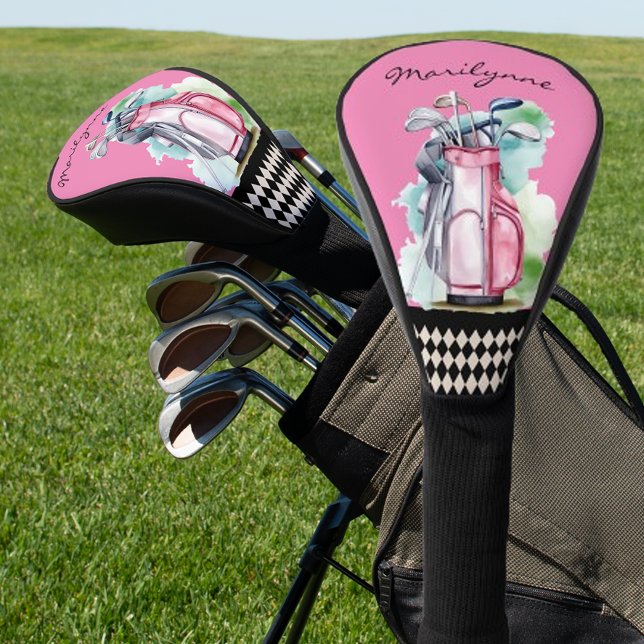 Couvre-club De Golf Nom féminin personnalisé rose (Créateur téléchargé)
