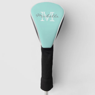 Couvre-club De Golf Nom minimal élégant et Monogram Aqua
