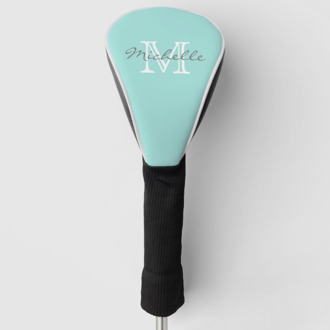 Couvre-club De Golf Nom minimal élégant et Monogram Aqua (Devant)