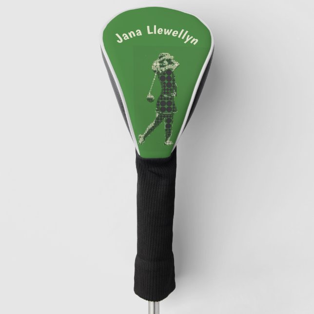 Couvre-club De Golf Nom modifiable Femme Golfeuse sur vert (Devant)
