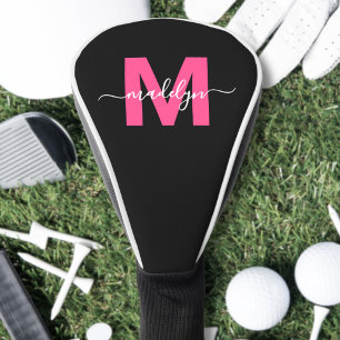 Couvre-club De Golf Nom Monogramme Rose Féminin Écriture Moderne