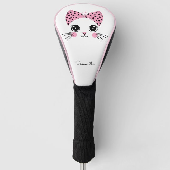 Couvre-club De Golf Nom personnalisé Cute face de chat (Devant)