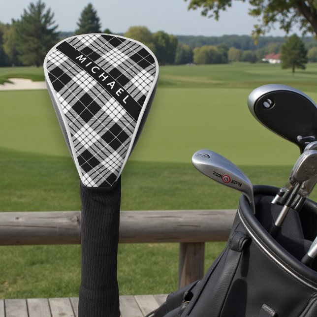 Couvre-club De Golf Nom personnalisé Motif tatan noir et blanc (Créateur téléchargé)